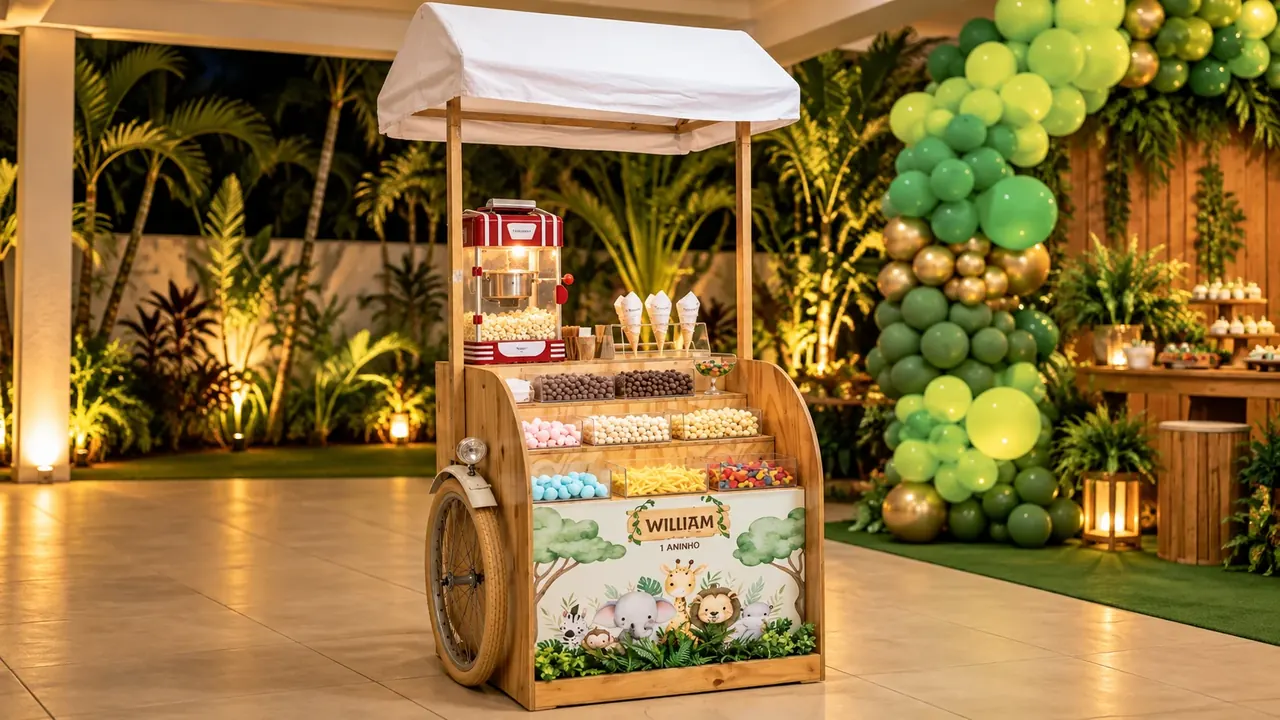 Carrito de dulces y confitería para celebración temática · Truca Eventos